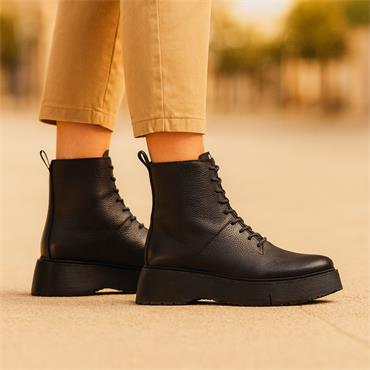 Wonders Bristol Platform Lace Ankle Boot - Black Leather